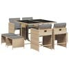 vidaXL Ensemble &agrave; manger de jardin et coussins 9 pcs m&eacute;lange beige