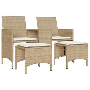 vidaXL Canap&eacute; de jardin 2 places avec table et tabourets beige rotin