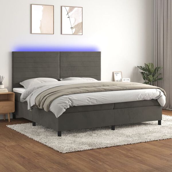 vidaXL Sommier &agrave; lattes de lit avec matelas LED Gris fonc&eacute; 200x200 cm