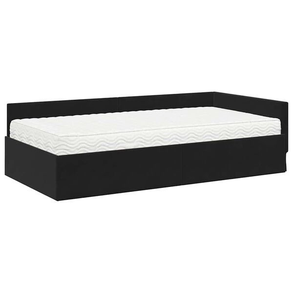 vidaXL Cadre de lit d'angle avec matelas Autre 2 pcs Noir Velours