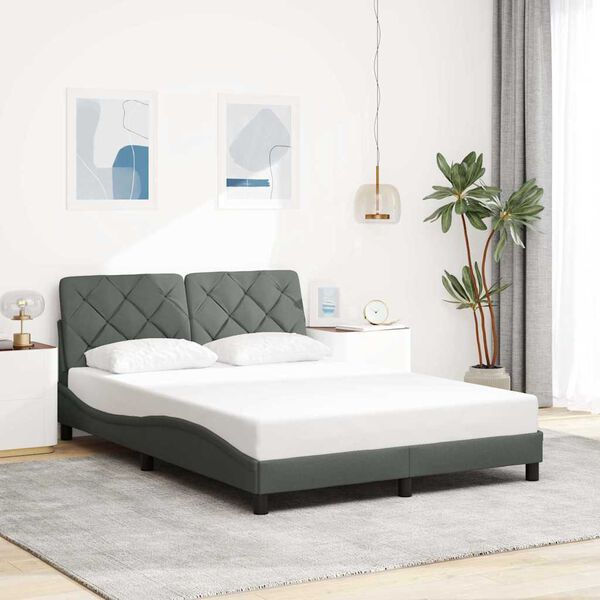 vidaXL Cadre de lit avec LED sans matelas gris fonc&eacute; 140x200 cm tissu