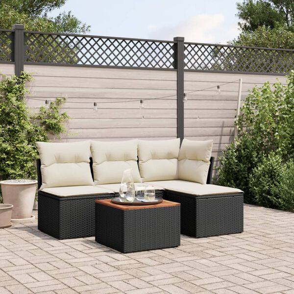 vidaXL Salon de jardin 5 pcs avec coussins noir r&eacute;sine tress&eacute;e