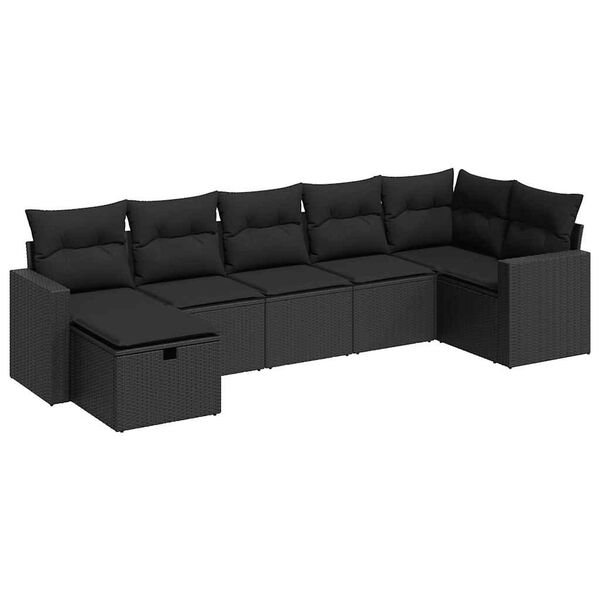 vidaXL Salon de jardin 7 pcs avec coussins noir r&eacute;sine tress&eacute;e