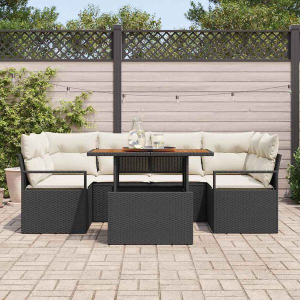 vidaXL Ensemble de canapé de jardin avec coussin 7 pcs Noir et crème