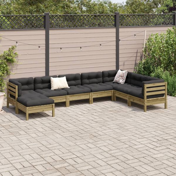 vidaXL Salon de jardin 8 pcs avec coussins bois de pin imprégné