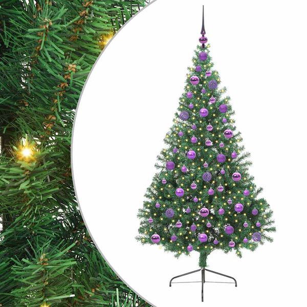 vidaXL Sapin de No&euml;l artificiel pr&eacute;-&eacute;clair&eacute; Vert 180 cm PVC