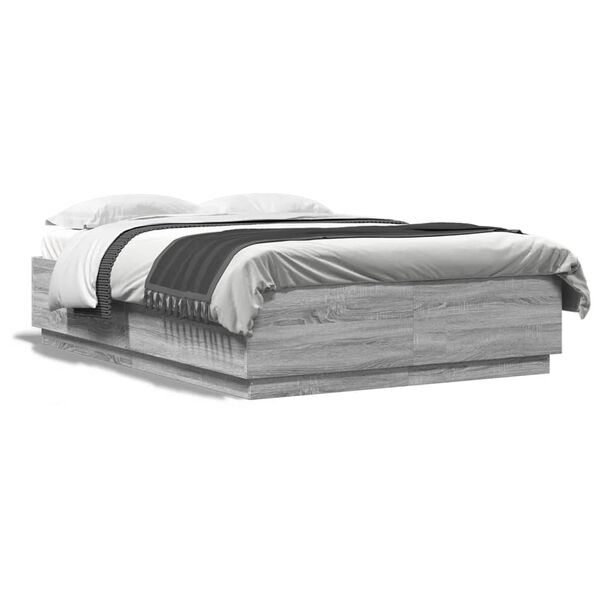 vidaXL Cadre de lit avec LED sans matelas sonoma gris 150x200 cm
