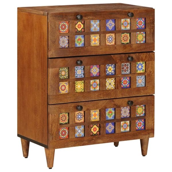 vidaXL Buffet 3 pcs Noyer 60 x 33,5 x 75 cm Bois de mangue massif