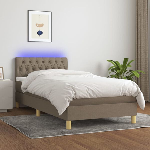 vidaXL Sommier &agrave; lattes de lit avec matelas LED Taupe 90x190 cm Tissu