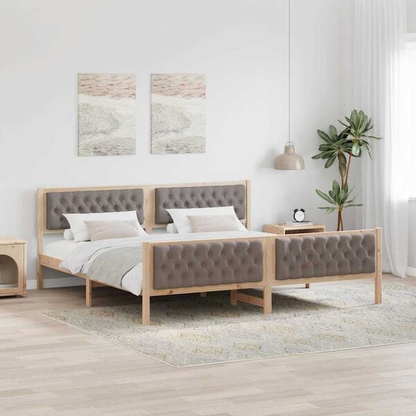 vidaXL Cadre de lit avec t&ecirc;te de lit Taupe 200 x 200 cm Pin massif