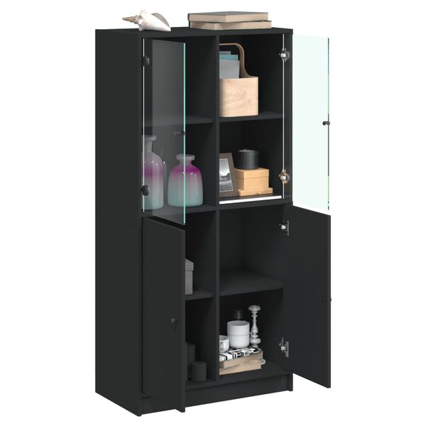 vidaXL Buffet haut avec portes noir 68x37x142 cm bois d'ingénierie