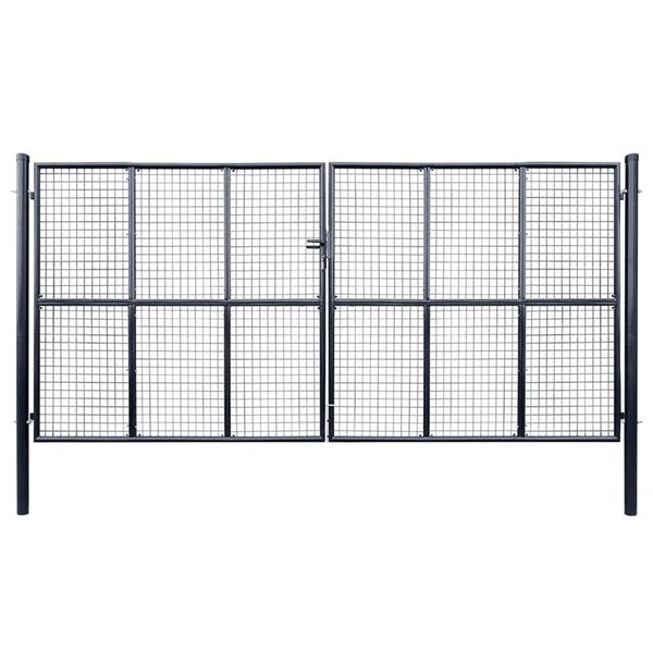 vidaXL Portail de jardin grillag&eacute; en acier galvanis&eacute; gris 400 x 200 cm