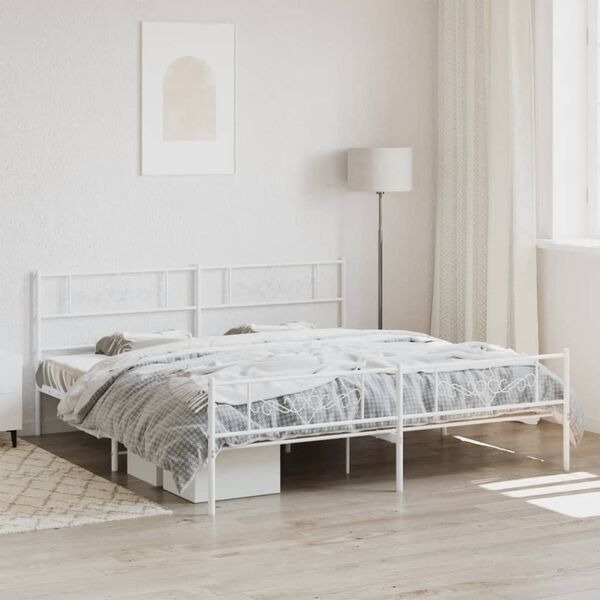 vidaXL Cadre de lit m&eacute;tal sans matelas et pied de lit blanc 180x200 cm