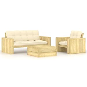 vidaXL Salon de jardin 3 pcs avec coussins bois de pin impr&eacute;gn&eacute;