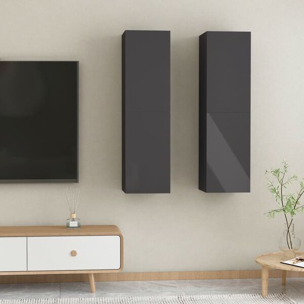 vidaXL Meubles TV 2 pcs Gris brillant 30,5x30x110 cm Bois d&rsquo;ing&eacute;nierie