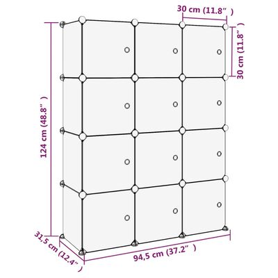 vidaXL Cubes de rangement 12 pcs avec portes Noir PP