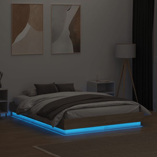 vidaXL Cadre de lit avec LED sans matelas chêne sonoma 120x190 cm