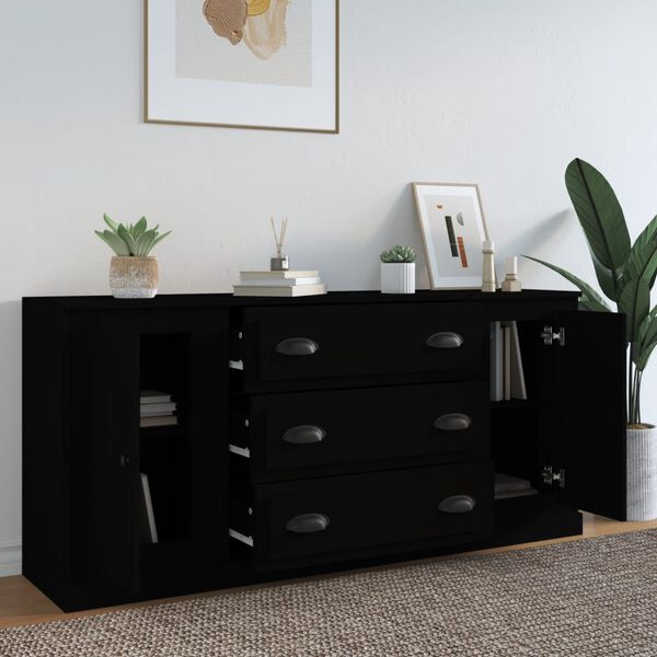 vidaXL Buffets 3 pcs noir bois d'ing&eacute;nierie