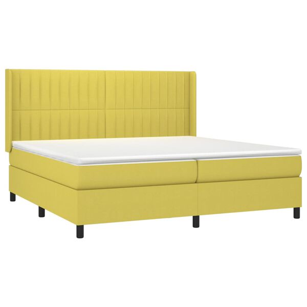 vidaXL Sommier &agrave; lattes de lit matelas et LED Vert 200x200 cm Tissu