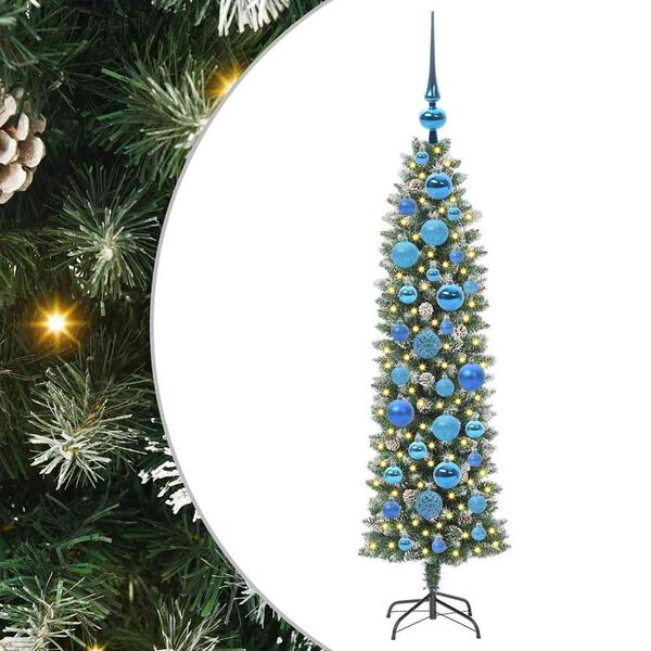 vidaXL Arbre de No&euml;l artificiel slim avec 150 LED Vert et blanc 120 cm