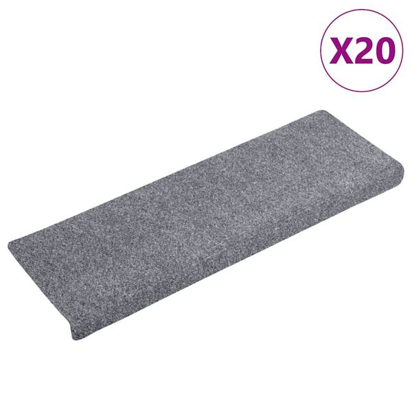 vidaXL Tapis d'escalier autocollants vidaXL, 20 pièces, 65 x 21 x 4 cm, gris clair, bord rectangulaire