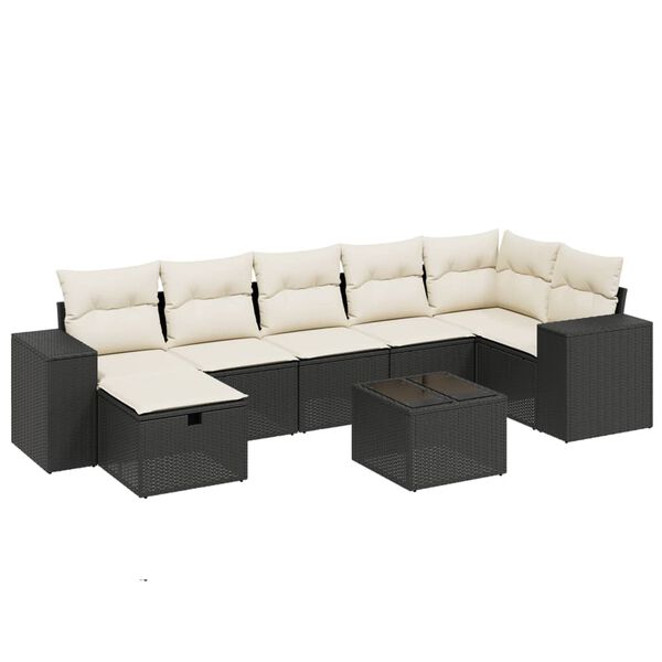 vidaXL Salon de jardin 8 pcs avec coussins noir résine tressée