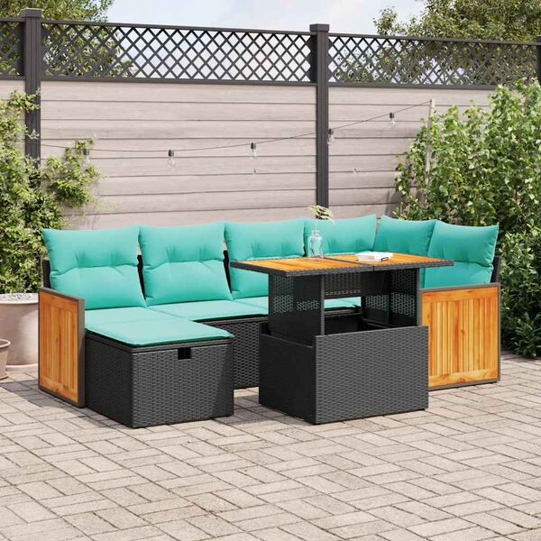 vidaXL Salon de jardin avec coussins 7pcs marron r&eacute;sine tress&eacute;e acacia