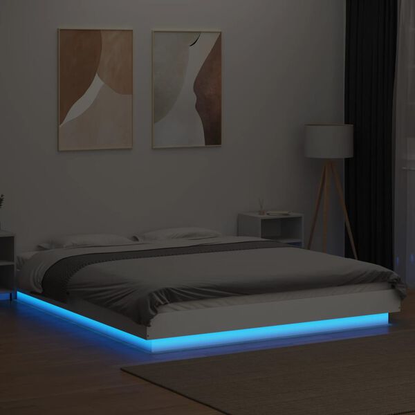 vidaXL Cadre de lit avec lumi&egrave;res LED sans matelas blanc 150x200 cm