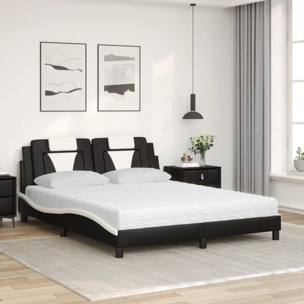 vidaXL Lit Viana avec matelas noir et blanc 160x200 cm similicuir