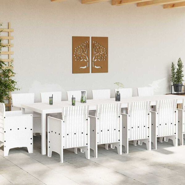 vidaXL Ensemble de salle &agrave; manger pour jardin 15 pcs Blanc Rattan Polt
