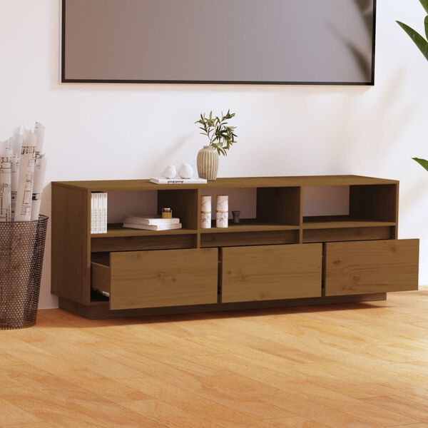 vidaXL Meuble TV Marron miel 140x37x50 cm Bois de pin massif