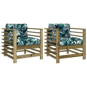 vidaXL Chaises de jardin avec coussins lot de 2 bois de pin impr&eacute;gn&eacute;