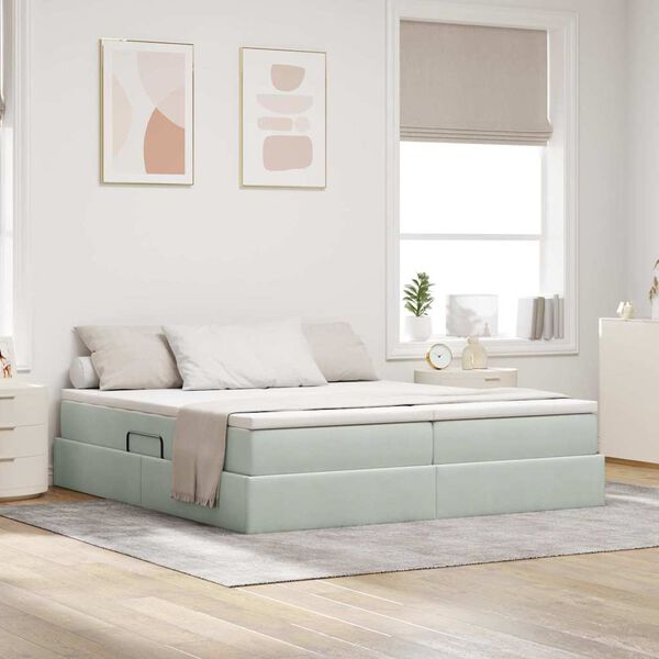 vidaXL Lit avec rangement et matelas Gris clair 200 x 200 cm Velours