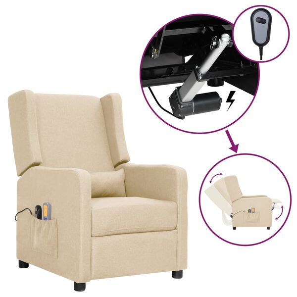 vidaXL Fauteuil électrique de massage Crème Tissu