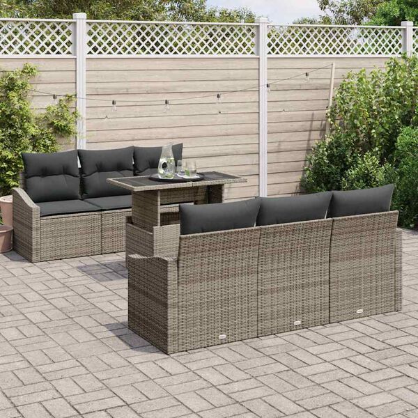 vidaXL Ensemble de canap&eacute; de jardin avec stockage 7 pcs Gris polyrotin