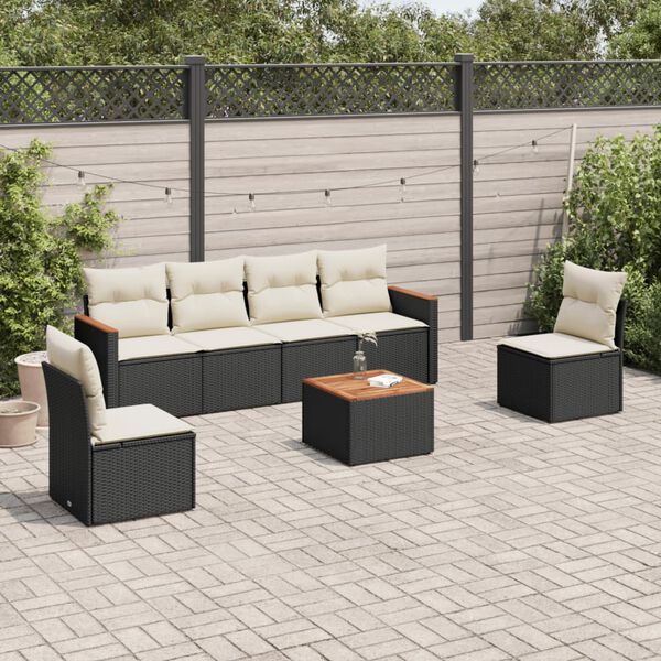 vidaXL Salon de jardin 7 pcs avec coussins noir r&eacute;sine tress&eacute;e