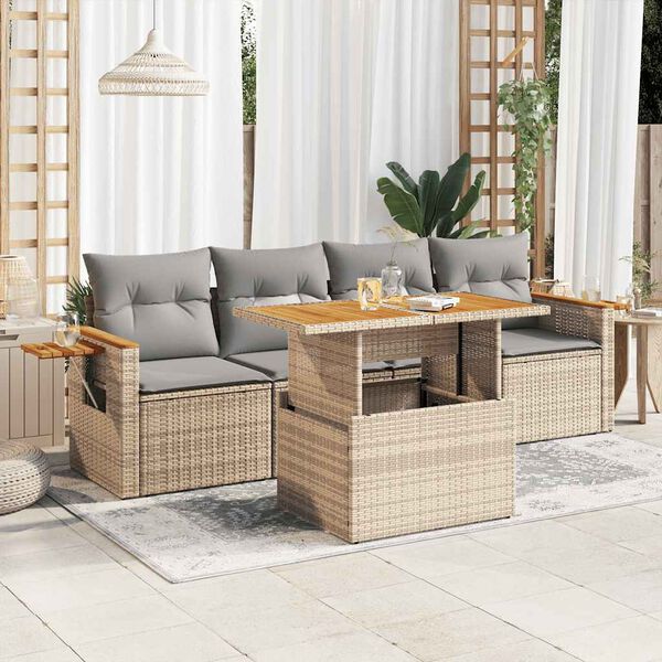 vidaXL Salon de jardin avec coussins 5 pcs beige résine tressée acacia
