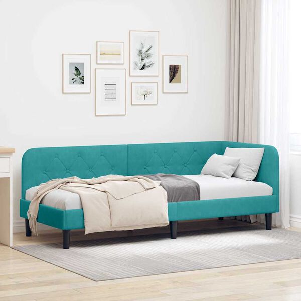 vidaXL Cadre de lit d'angle Turquoise 80 x 200 cm Velours