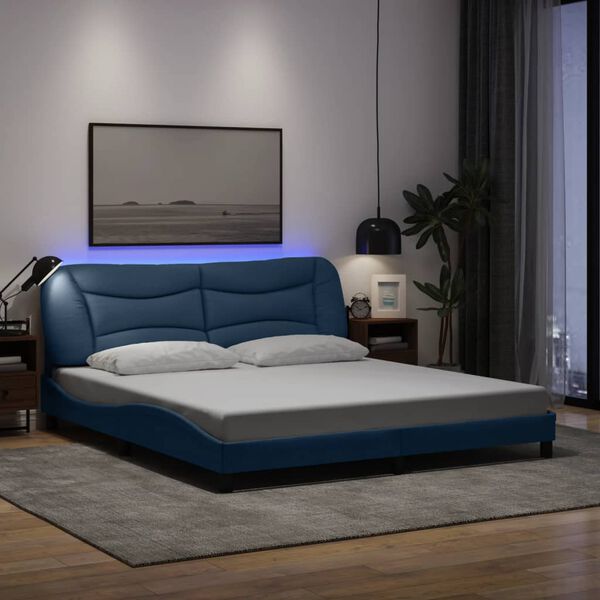 vidaXL Cadre de lit avec LED sans matelas Hvar bleu 180x200 cm tissu