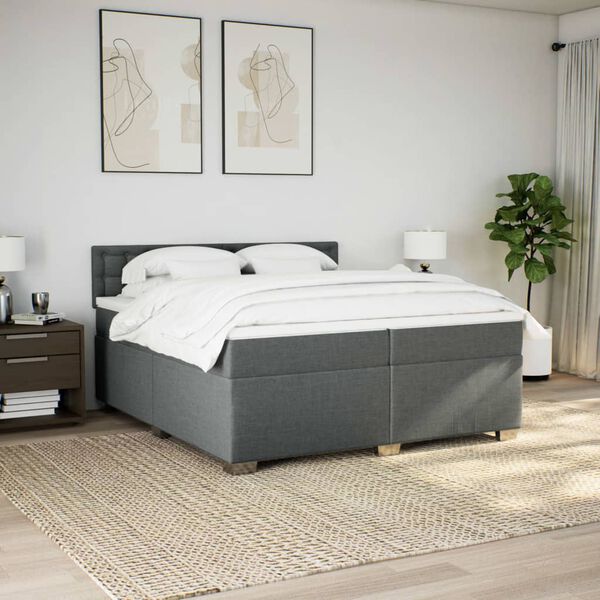 vidaXL Sommier &agrave; lattes de lit avec matelas Gris fonc&eacute; 200x200cm Tissu