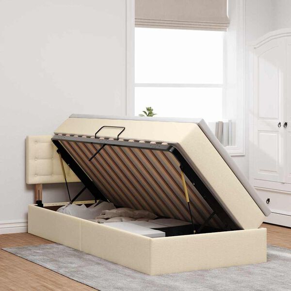 vidaXL Lit avec rangement et matelas avec matelas Cr&egrave;me 100 x 200 cm