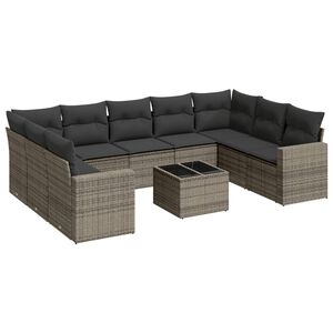 vidaXL Salon de jardin avec coussins 10 pcs gris r&eacute;sine tress&eacute;e