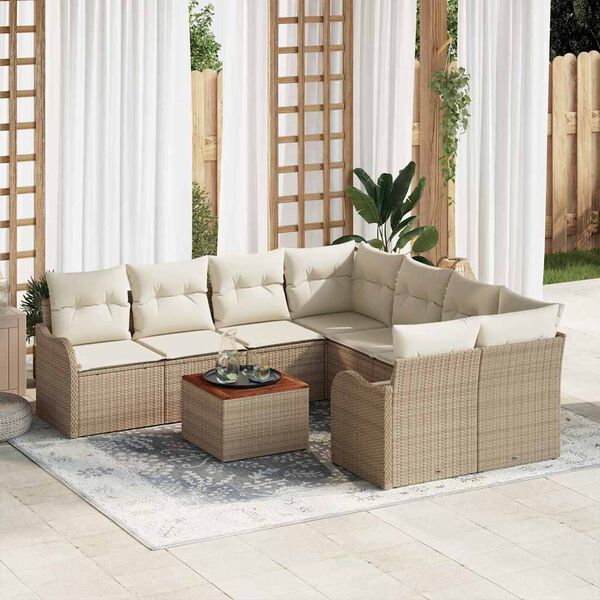 vidaXL Ensemble de canap&eacute; de jardin avec coussin 9 pcs Beige polyrotin