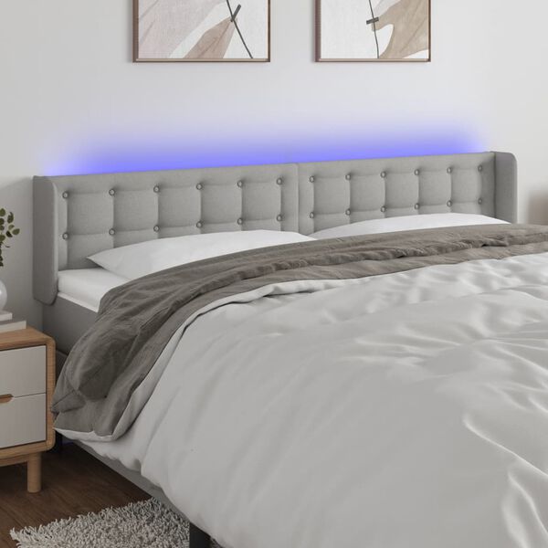 vidaXL T&ecirc;te de lit &agrave; LED Gris clair 203x16x78/88 cm Tissu