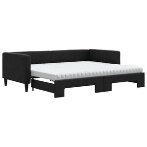 vidaXL Lit de jour avec gigogne et matelas noir 90x190 cm tissu