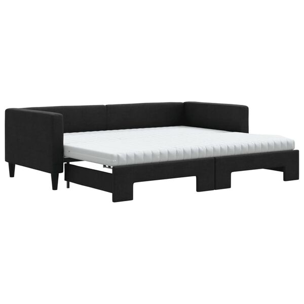 vidaXL Lit de jour avec gigogne et matelas noir 90x190 cm tissu