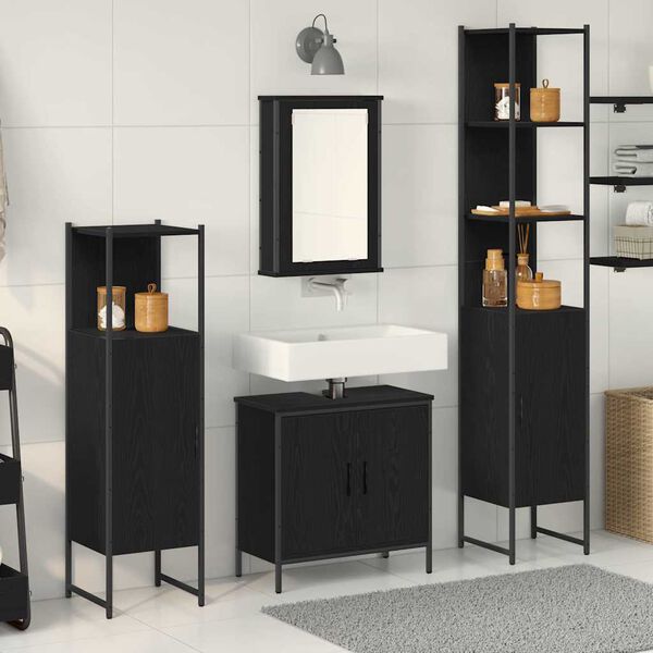 vidaXL Ensemble de mobilier de salle de bain avec &eacute;tag&egrave;re 4 pcs Noir