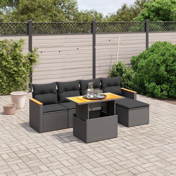 vidaXL Salon de jardin 6 pcs avec coussins noir r&eacute;sine tress&eacute;e