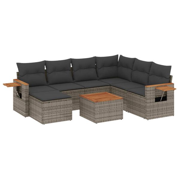 vidaXL Salon de jardin 8 pcs avec coussins gris r&eacute;sine tress&eacute;e