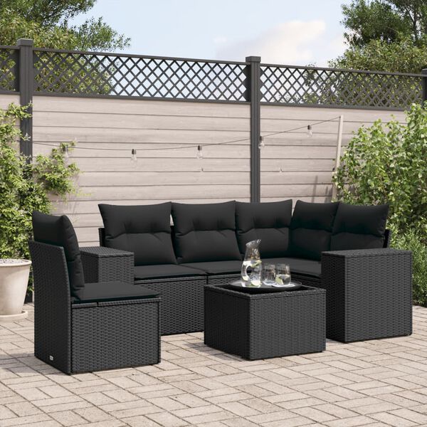 vidaXL Salon de jardin 6 pcs avec coussins noir r&eacute;sine tress&eacute;e
